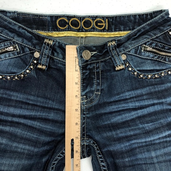 Coogi Jeans Juniors 3/4 W28 Blue Dark Wash Low Rise Straight Studded Zip Stretch - Picture 10 of 14